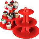 2Pcs 3-Tier Cupcake Stand, Cake Stand holder, Tiered DIY Cupcake Stand Tower for Dessert Table Displays, Birthday Theme Party Favors Decoration, Floral Tea Party, 12" W x 12.8" H, Red