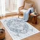 3x5 Washable Rug, Soft Non-Slip Vintage Medallion Rug, Low-Pile Printed Indoor Throw Rugs for Entryway, Kitchen, Bedroom Bedside, Entrance- Blue/Gray