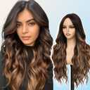 HMHIFI Brown Mixed Blonde Wig for Women Highlighted Long Blonde Wavy Curly Hair Wigs Synthetic Hair Replacement Wig Heat Resistant Hair Wig for Daily Party Use, 26"