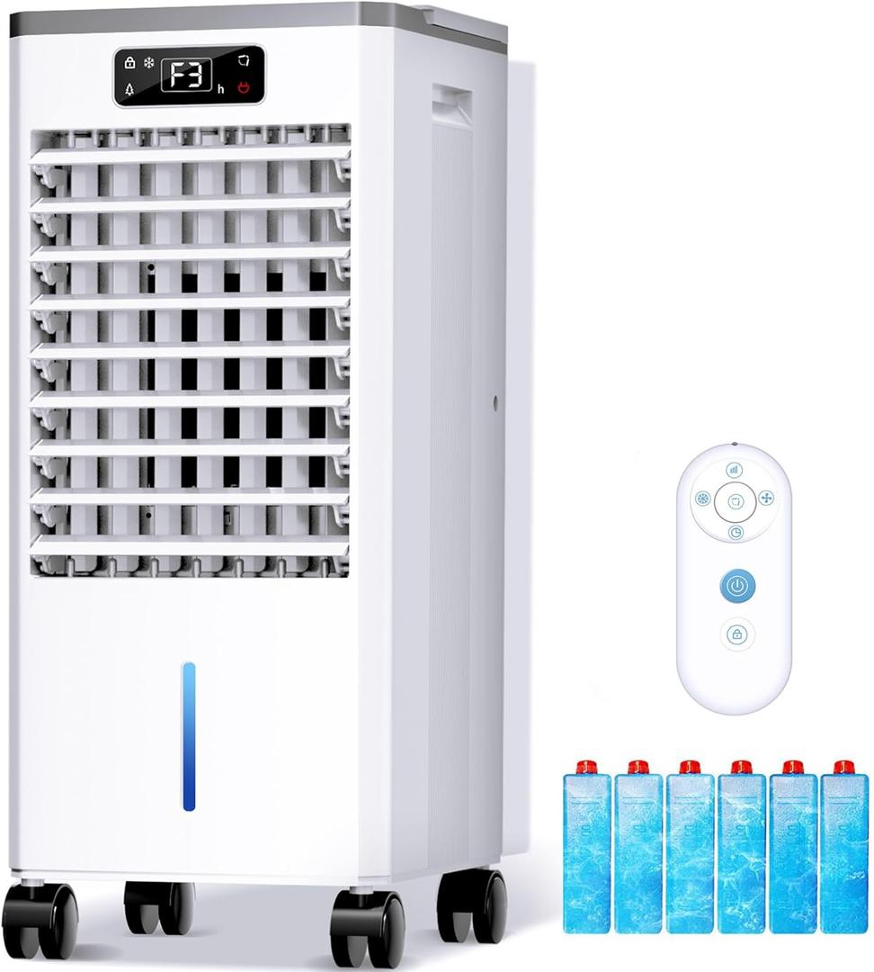 WICOLO Evaporative Air Cooler, Windowless Portable Air Conditioners Fan w/ 3 Modes & 3 Speeds, 12H Timer for Smart Auto-off, 2-Gal Tank for 20H Cooling, 16FT Remote, No Hose Needed, 46db Swamp Cooler