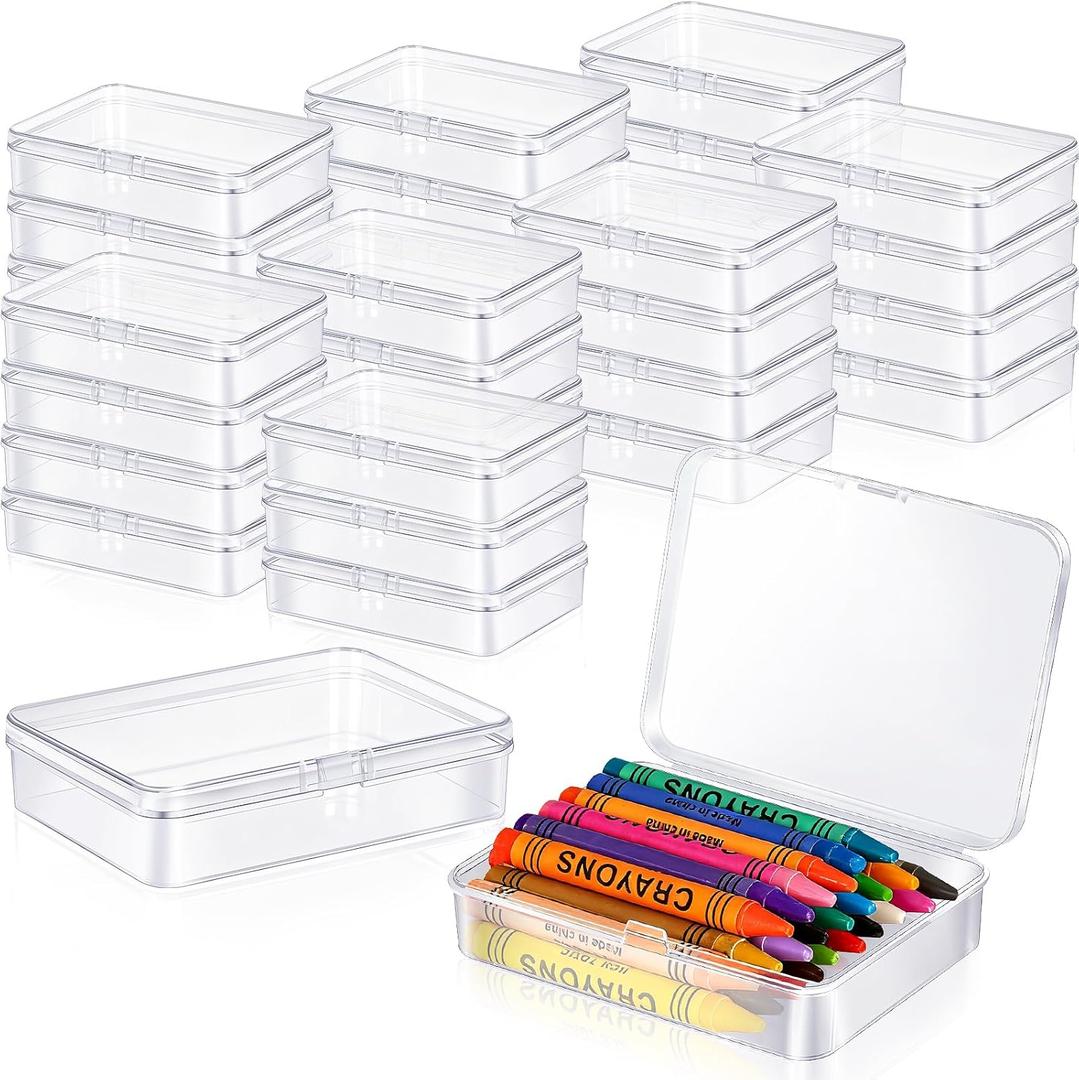36 Pcs Plastic Crayon Box, Mini Plastic Storage Containers with Lid, 4.5x3.4 Inches Clear Rectangle Box Small Storage Boxes for Crafts, Jewelry Beads, Office Supplies (Clear)
