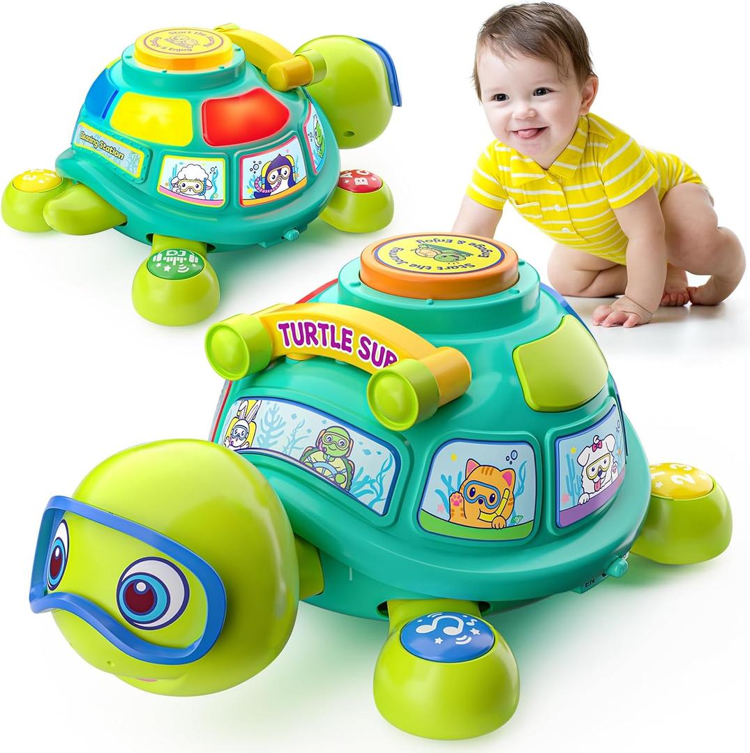 Educational Baby Toys 6-12 Month, Musical Crawling Turtle, Infant Toys for 6 7 8 9 10 Month Old Boy Girl, Christmas Bilingual Baby Gifts for 3-12 Months (Green)