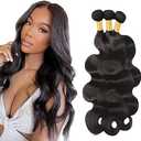 Human Hair Bundles #1B Body Wave Bundles 12 12 12 Inch Unprocessed Brazilian Virgin Hair Natural Color 3 Bundle 50 Gram Per Bundle Deals Quick Weave Hair Extensions