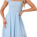 Allegra K Boho Midi Dress for Women's Square Neck Ruffle Tiered Flowy Smocked Sundress (Blue, XS)