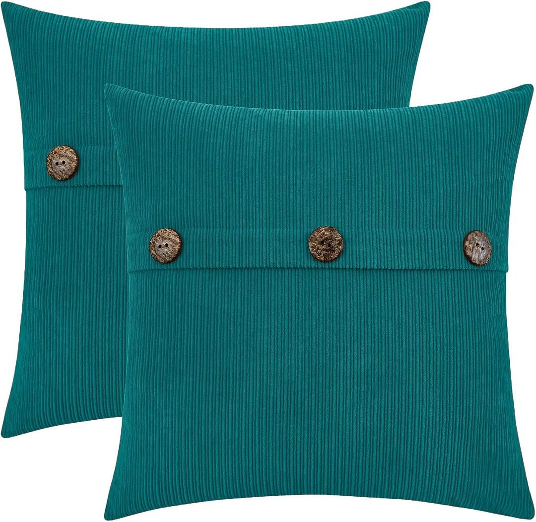 HWY 50 Teal Chenille Throw Pillow Covers 22x22 Inch with Triple Buttons, Soft Farmhouse Accent Decorative Cushion Cases for Couch Sofa Bed Living Room Pack of 2 (22" x 22" (Pack of 2))