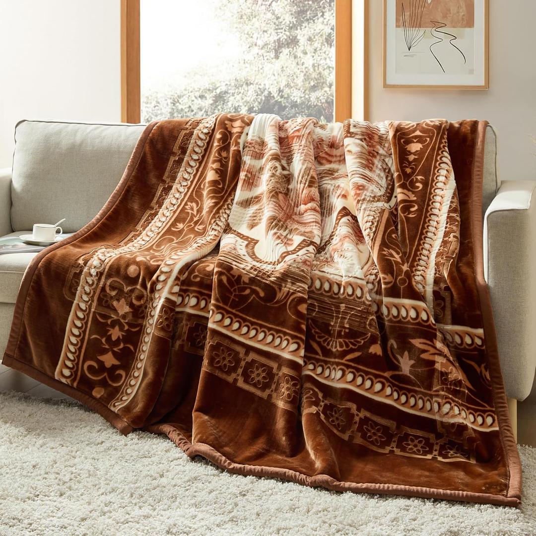 Nestl Korean Mink Blanket Queen Size - 9 Lbs Velvet Fleece Korean Blanket - 2 Ply Warm & Thick Winter Blanket - Wrinkle & Fade Resistant - 79 x 94 Inches (Brown)