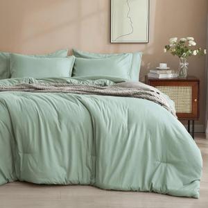 PHF 7 Pieces Queen Comforter Set, Lightweight Bed in A Bag & 18" Sheet Set for All Season, Ultra Soft Cozy Bedding with Comforter, Sheets, Pillowcases & Shams, Sage Green