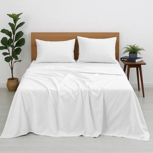 Cottington Lane Premium Quality 100% Egyptian Cotton 4 Piece King Size Bed Sheet Set Fits 12 inch Deep Pocket Mattress, Naturally Cool, Soft & Durable Luxury Bedding, White Solid