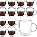 Gerrii Double Walled Glass Coffee Mugs with Handle 10 oz Insulated Borosilicate Glass Cappuccino Mugs Clear Espresso Cups for Home Office Coffee Tea Espresso Latte Milk and Hot Cold Beverages(12 Pack)