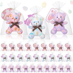 Poen 27 Pack Easter Stuffed Animals Bears with Cards Set Bulk Pastel Bunny Plush Easter Party Favors Baskets Filler Stuffers Classroom Exchange Prize Gift for Egg Hunt Party Favors