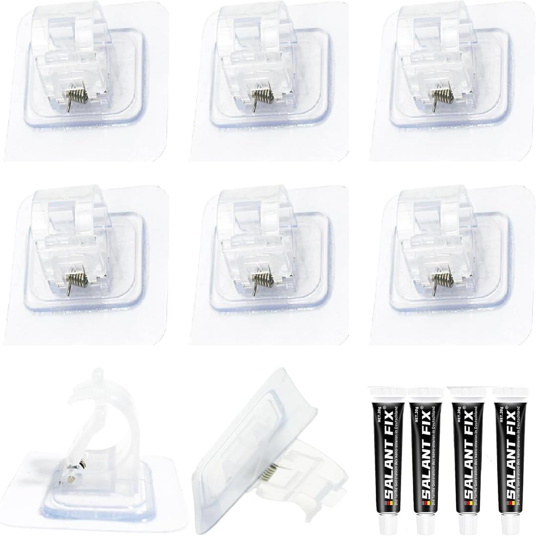 8 Packs Adhesive Hooks No Drilling Curtain Rod Holders Heavy Duty Hold 44lb,4 Pcs Nail Free Glues Sticky Rod Brackets for Bathroom Kitchen Outdoor Recreation Vehicle, Clear