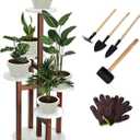 Plant Stand Indoor with Wheels - 5 Tiered Wood Corner Plant Stands For Living Room Balcony Garden Patio Outdoor- Espresso White