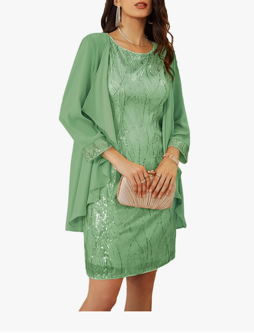 GRACE KARIN Women's Sequin Dress - Wedding Guest & Mother of The Bride Formal Dress - Two Piece Knee Length, Size -L-XL
