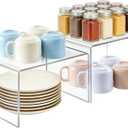 Acrylic Cabinet Organizer, Set of 2 Clear Shelf Organizer for Kitchen Pantry Organizers and Storage, Display Cabinet Shelf Room Decor Countertop Desk Shelves, Spice Organization for Cabinet (Transparent-2 Pack)
