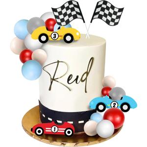 25 PCS Racing Cake Toppers Race Car Birthday Cake Decorations for Racing Car Checkered Flag Birthday Anniversary Decorations Supplies (02)