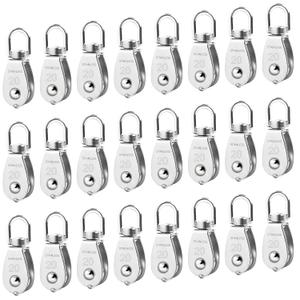 24 Pack M20 Single Pulley Block, 304 Stainless Steel Wire Rope Cable Pulley, Heavy Duty Swivel Pulley Wheel Hanging Wire Towing Wheel for Lifting