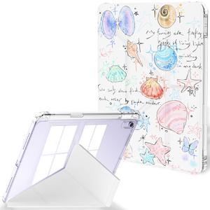 Feams Y-Fold Case for iPad Air 11-inch M3 2025 / M2 2024, iPad Air 5th/4th Generation 2022/2020 10.9 Inch Y-Fold Standing Case Clear Back with Landscape Portrait Mode Pencil Holder, Seashell