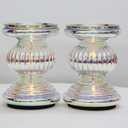 Glass Pillar Candle Pedestal Holders with Lights Set of 2, Candle Holder for Pillar Candle, Candlestick Holders, Candle Pedestal, Perfect Decoration for Wedding Home Dining Table Xmas (Colorful)