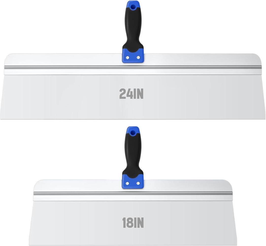 2 Pcs 18" and 24" Stainless Steel Drywall Taping Knife Set Drywall Skimming Blade with Soft Grip Handle for Dry Wall Paint Scraper, Putty Knife, Taping Tools