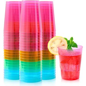 100 Count 10oz Disposable Tumblers Neon Cups for Party, 10oz Disposable Hard Multicolor Plastic Cups, Plastic Margarita Glasses