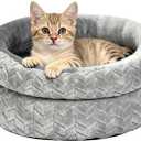 Dual-Layer Donut Cat Bed - Fluffy Round Bed for Small Pets - Ultra-Soft Cat Donut Bed for Cozy Sleep (Grey, 12 * 12 * 3.9 inch / 30 * 30 * 10 cm)