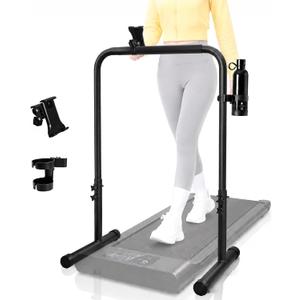 25.5Inch Walking Pad Handle Bar Attachment Only with Cup and Phone Holder Stainless Steel Adjustable Treadmill Handrails,Increase Height from 30.7 to 39.37Inch,Comfortable Grip