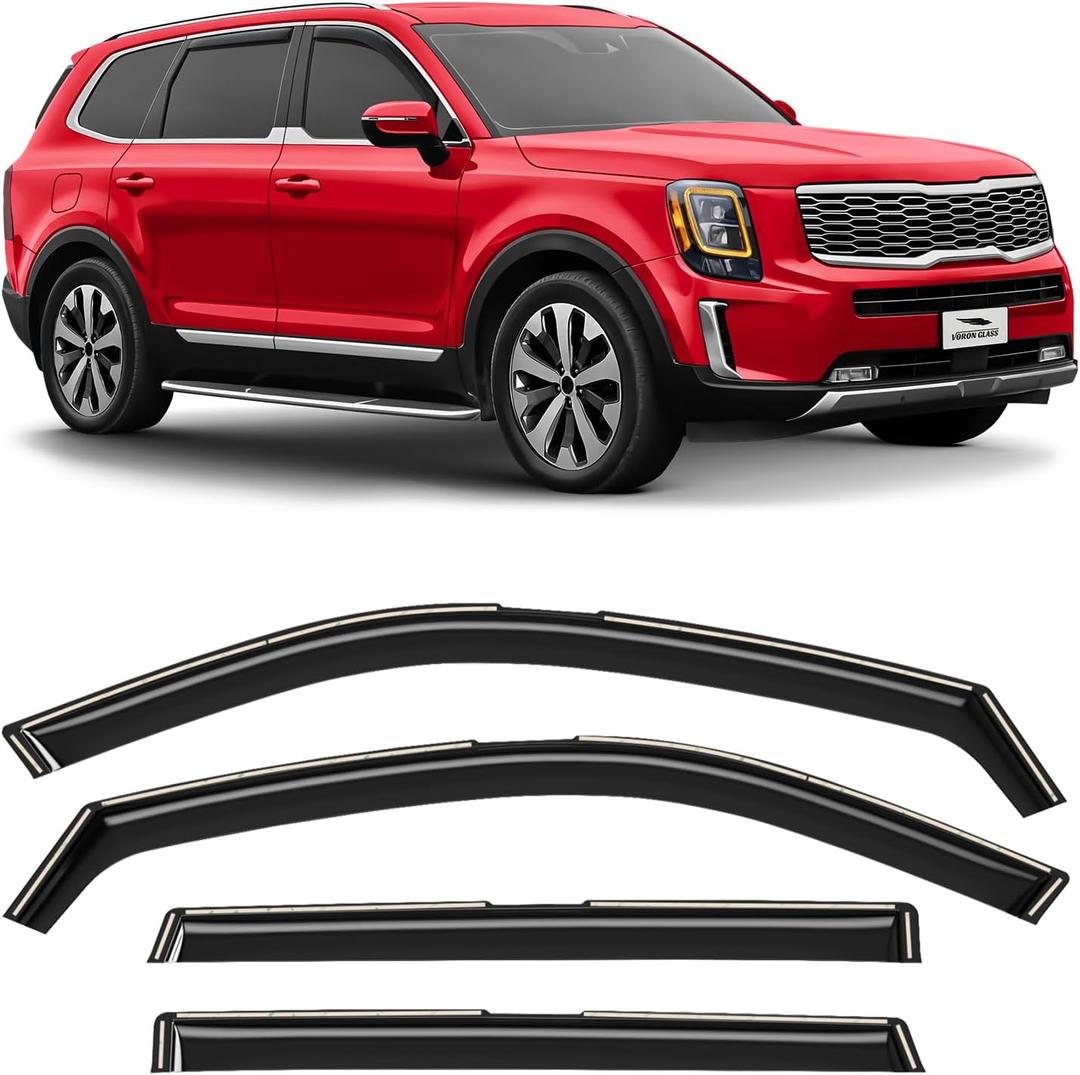 Voron Glass in-Channel Extra Durable Rain Guards for Kia Telluride 2020-2025, Window Deflectors, Vent Window Visors, 4 Pieces - 200512