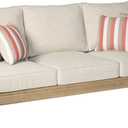 Signature Design by Ashley Clare View Coastal Outdoor Patio Eucalyptus Sofa with Cushions, Beige (Brown)