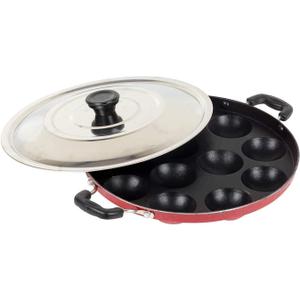 Non Stick Appam Maker 12 Cavity Appam Patra Pan with 2 Side Handle And Stainless Steel Lid