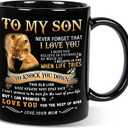 Shqiueos Valentines Day Gifts for Son from Mom-to My Son Lion Mug, Son Birthday Gifts from Mom, I Love You Son, Inspirational Father's Day Christmas Gift for Kids Men Son Adult (11oz)
