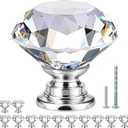 POZEAN Crystal Cabinet Knobs 12 Pack, 1-3/16 inch Drawer Knobs for Dresser with Cuttable Screws, Diamond Glass Pulls Handles (30mm, 12Pack, Clear-Silver)