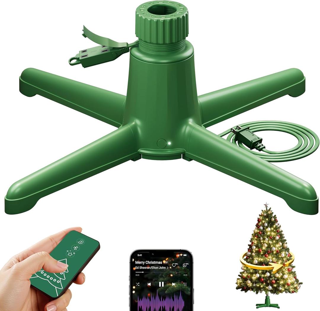 DG-Direct Musical 360 Rotating Christmas Tree Stand, Anti-tilt Noiseless, Up to 9ft 120 lb Artificial Fits 1.252" Tree Poles, Spinning Tree Stand with Remote, Built-in 3 Light Output Ports 800W (Green)