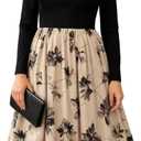 Seechoslo NEW Girls Elegant Dress Short Sleeve A-Line Floral Midi Party Special Occasion (US, Age, 13 Years, 14 Years, Black-Long Sleeve)