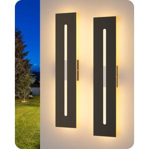 EDISHINE 23.6" Long Modern Outdoor Wall Lights, 2 Pack Rectangular Wall Mount Lighting Fixture, Iron & Acrylic, 3CCT, IP65 Waterproof, Dimmable LED Exterior Wall Sconce for Garage, Patio, Black