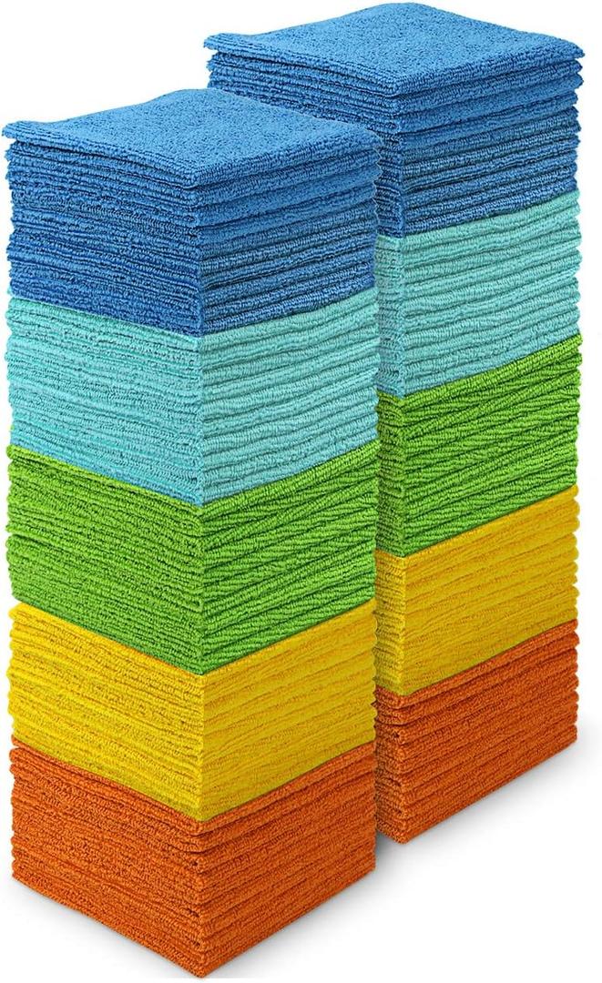 AIDEA Microfiber Cleaning Cloth 100PK, Soft Absorbent Rags, Microfiber Towels for Cars, Kitchen Towels, Dusting Cloth for Home, Window, Cleaning Supplies,12"12" (Blue/Yellow)