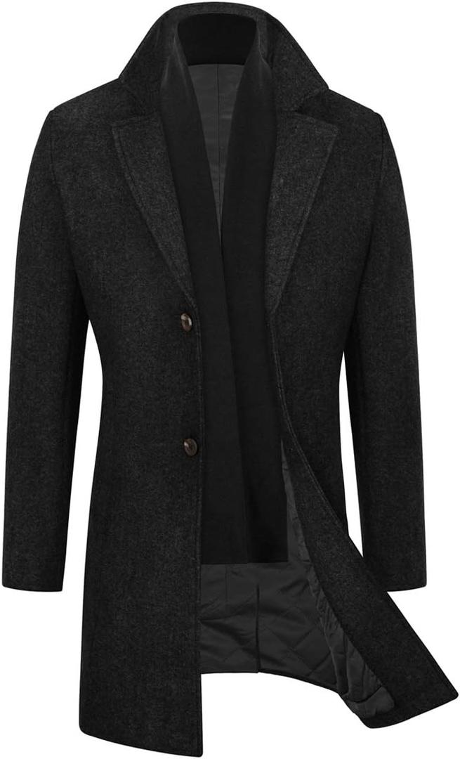 WULFUL Men Wool Trench Coat Slim Fit Winter Coat (Medium, Black)