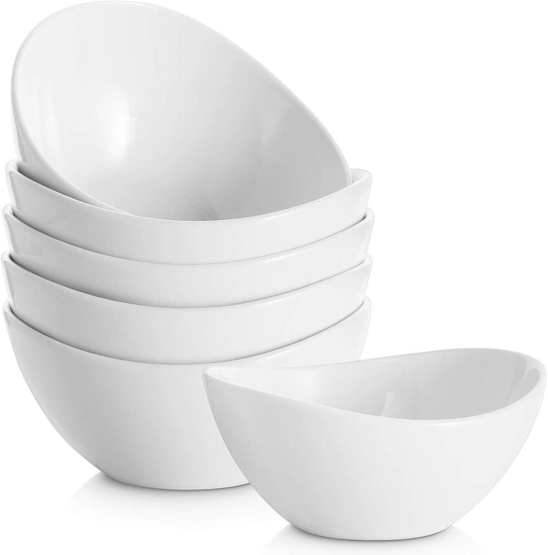Samsle Porcelain Small Serving Bowls, 10 Ounce Dessert Bowls for Ice Cream Snacks Appetizer Candy Dishes, Dishwasher Safe Durable Ceramic White Bowl for Party, Set of 6 (5.5 inch)