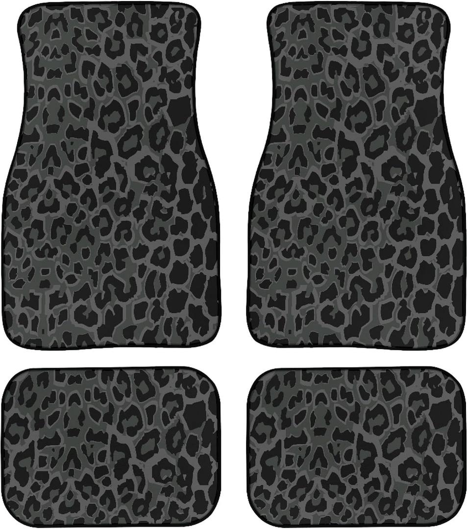Black Green Leopard Print Car Floor Mats Universal Abstract Cheetah Pattern Wild Animal Skin Texture Floor Mats for Cars Front Rear Car Foot Rugs Cute Car Accessories for Trucks SUV Sedans