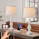 Table Lamps Set of 2 Vintage Night Stand Light Touch Dimmable Desk Lamp Farmhouse Resin Lamp (White)