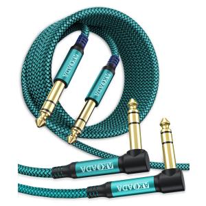 AkoaDa 1/4 inch Instrument Cable 10 ft 2Pack, 6.35mm 1/4 TRS Balanced Stereo Audio Male to Male Cable for Bass Instrument,Electric Instrument,Pro Audio,Mixers,Green