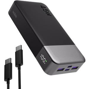 NOBIS Portable Charger, 20000mAh Power Bank, 45W Power Bank Fast Charging, Battery Pack with C to C Cable, Battery Bank with Digital Display for iPhone Android Laptop etc(Black)