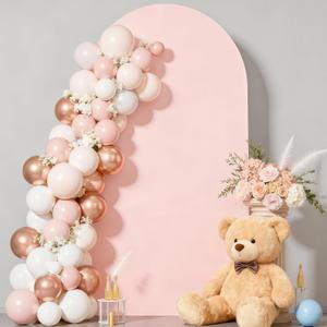 6.6FT Pale Pink Arch Backdrop Cover - Polyester Fitted Wedding Arch Stand Covers Round Top Chiara Arch Backdrop Cover for Birthday Party Banquet Photo Background Decoration