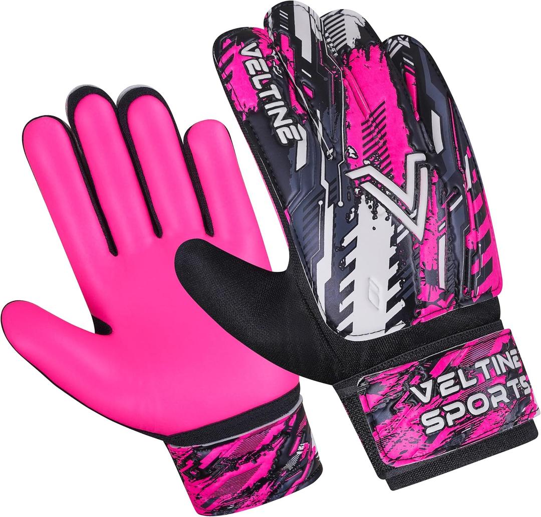 Soccer Goalie Gloves for Kids Boys Children,Youth & Adult Football Goalkeeper Gloves with Double Wrist Protection and 4mm Latex Anti-Slip Strong Grips Palm (Size 5 (Youth), Pink)