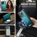 Wallet Case for iPhone 15 Pro Max Compatible with Magsafe, 2-in-1 PU Leather Flip RFID Blocking Card Holder Stand Shockproof Magnetic Detachable Cover for iPhone 15 Pro Max 6.7", Bluegreen