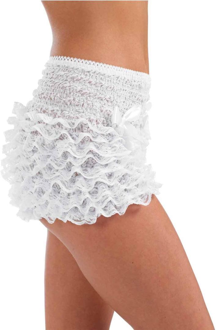 Fun Shack White Ruffle Shorts, Women Bloomers Shorts, Lace Ruffle Bloomer (One Size)
