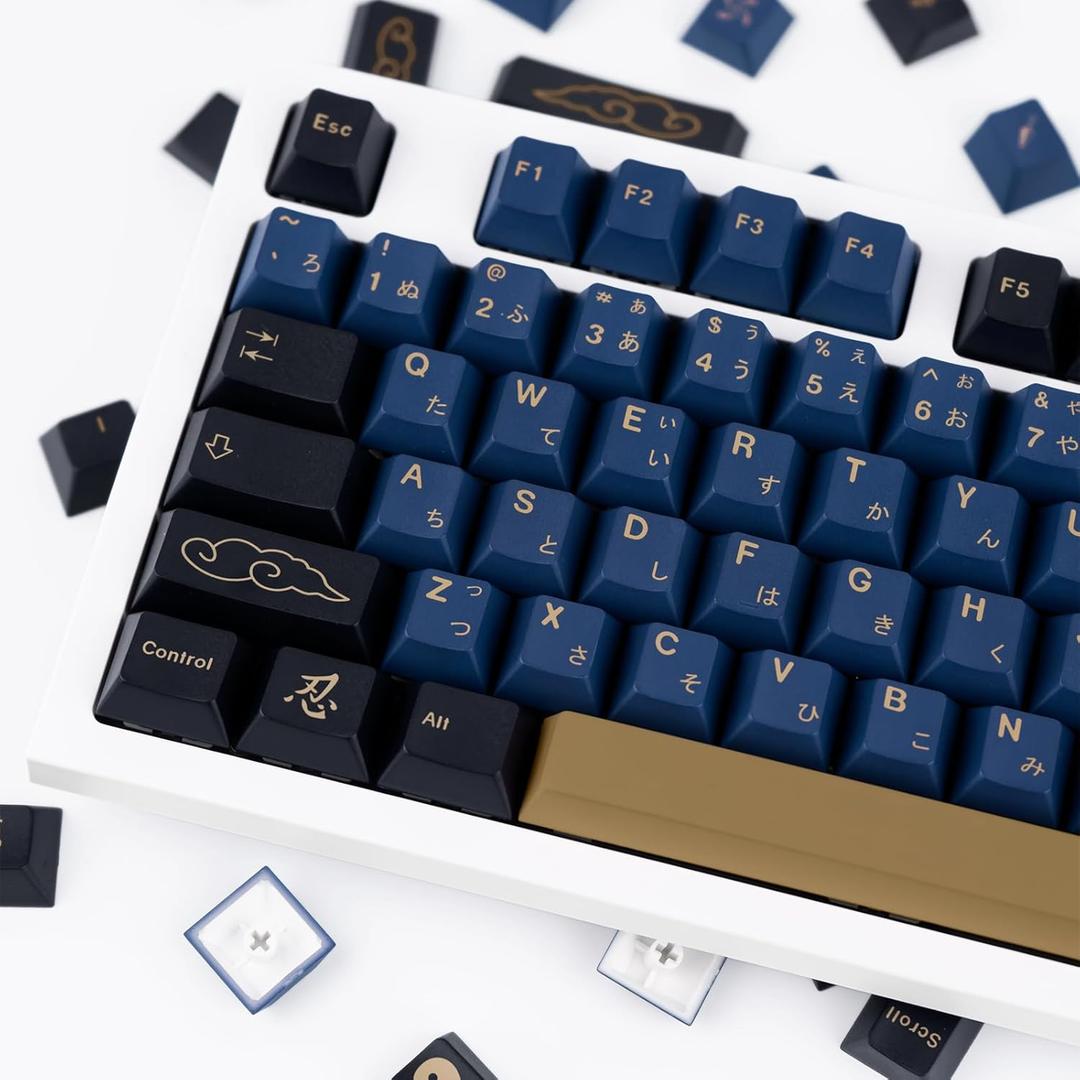 Blue Samurai Keycaps 129 Keys, Cherry Profile Dye Sublimation Keycaps for Gaming Keyboard, PBT Customized keycaps Set with Puller for Cherry Mx Switches Mechanical Keyboard