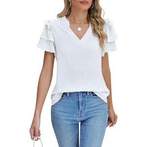 Blooming Jelly Womens Dressy Casual Tops Summer V Neck Short Sleeve Blouse Business Work T Shirts with Pocket, M