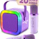 Move2Play, Mini Karaoke Machine for Kids | Built-in 20+ Songs | Bluetooth Speaker with Microphones | Voice Effects | Toddler Music Toy | Christmas Stocking Stuffer | Girls & Boys Age 2, 3, 4, 5, 6+ (Punk Purple)