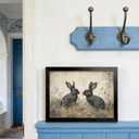 Black Framed Vintage Easter Bunny Wall Art Spring Moody Rabbit and Cottagecore Canvas Print Country Animal Painting Picture Rustic Farmhouse Floral Poster Artwork for Living Room Bedroom