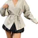 Verdusa Women's Fall Clothes Cardigan Sweaters Wrap Sweater Long Sleeve Tie Knot Sweaters Outerwear (Apricot), Small
